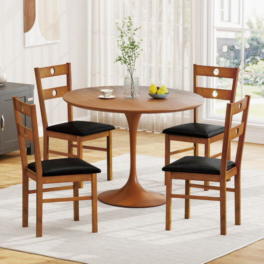 Wooden Dining Chairs Set of 2 Armless Kitchen Chairs with Hollowed Backrest-White