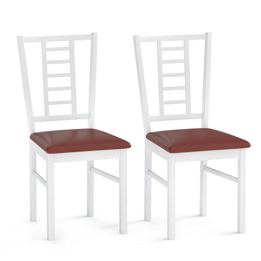 PU Leather Upholstered Wood Dining Chairs Set of 2-White LuxuryLifeWay Online Store