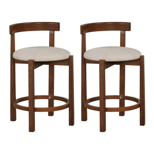 24 Inch Counter Height Bar Stools Set of 2 with Backrests and Footrests-Beige LuxuryLifeWay Online Store