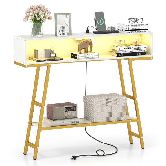 40" Console Table with Charging Station and LED Lights-Rustic Brown LuxuryLifeWay Online Store