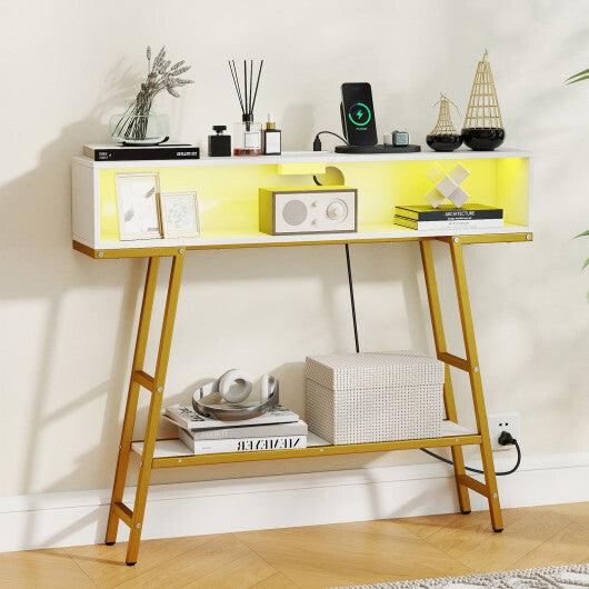 40" Console Table with Charging Station and LED Lights-Rustic Brown LuxuryLifeWay Online Store