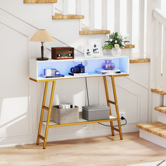 40" Console Table with Charging Station and LED Lights-Rustic Brown LuxuryLifeWay Online Store