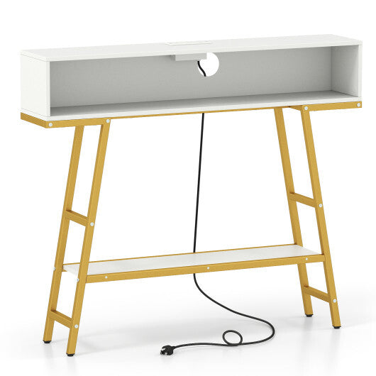 40" Console Table with Charging Station and LED Lights-Rustic Brown LuxuryLifeWay Online Store