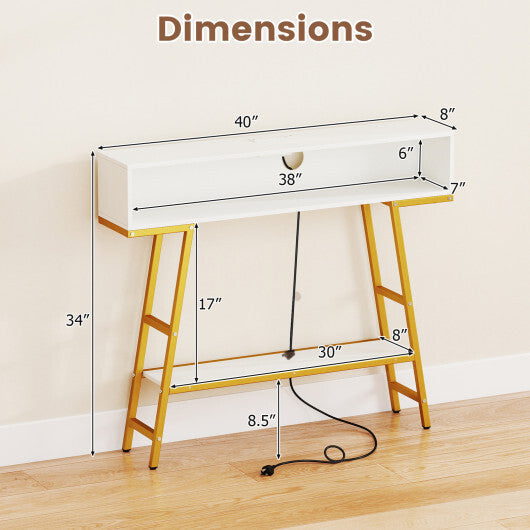 40" Console Table with Charging Station and LED Lights-Rustic Brown LuxuryLifeWay Online Store