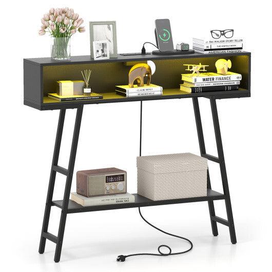 40" Console Table with Charging Station and LED Lights-Rustic Brown LuxuryLifeWay Online Store