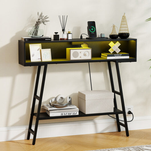 40" Console Table with Charging Station and LED Lights-Rustic Brown LuxuryLifeWay Online Store