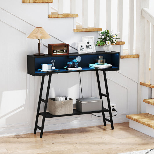 40" Console Table with Charging Station and LED Lights-Rustic Brown LuxuryLifeWay Online Store