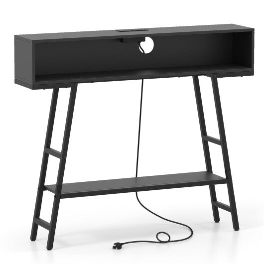 40" Console Table with Charging Station and LED Lights-Rustic Brown LuxuryLifeWay Online Store