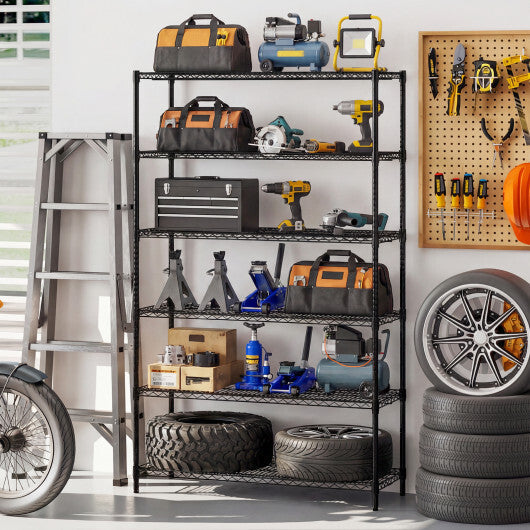 6-Tier Metal Storage Shelving Unit with V-Shaped Wire Rack for Home Garage-Black LuxuryLifeWay Online Store