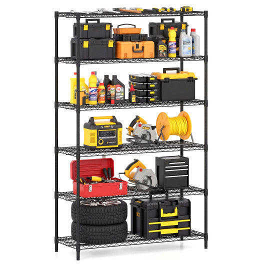 6-Tier Metal Storage Shelving Unit with V-Shaped Wire Rack for Home Garage-Black LuxuryLifeWay Online Store