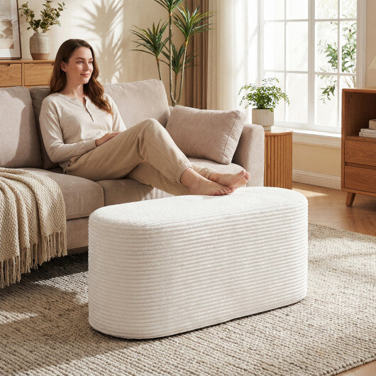 Upholstered Ottoman Bench with High-Density Sponge-Beige LuxuryLifeWay Online Store