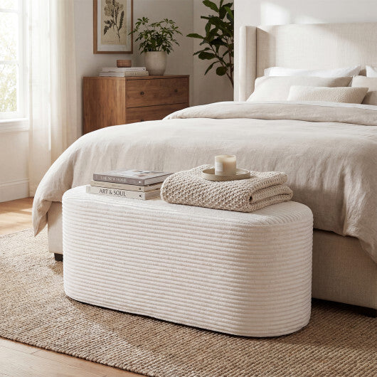 Upholstered Ottoman Bench with High-Density Sponge-Beige LuxuryLifeWay Online Store