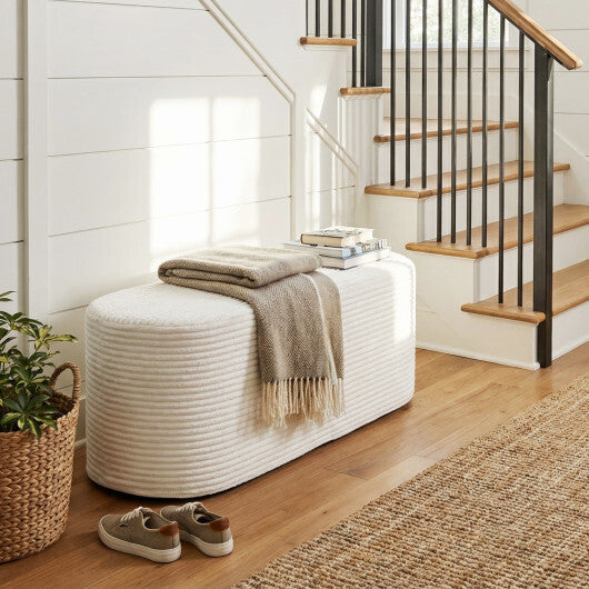 Upholstered Ottoman Bench with High-Density Sponge-Beige LuxuryLifeWay Online Store