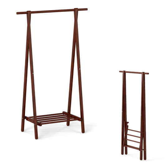 Folding Rubber Wood Clothes Hanging Rack Standing Garment Rack with Bottom Storage Shelf-Walnut LuxuryLifeWay Online Store