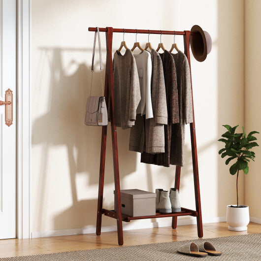 Folding Rubber Wood Clothes Hanging Rack Standing Garment Rack with Bottom Storage Shelf-Walnut LuxuryLifeWay Online Store