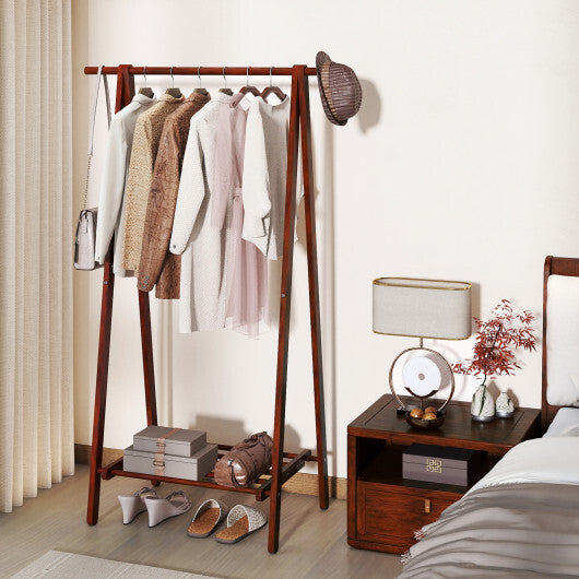 Folding Rubber Wood Clothes Hanging Rack Standing Garment Rack with Bottom Storage Shelf-Walnut LuxuryLifeWay Online Store
