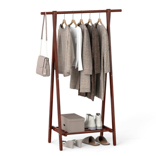 Folding Rubber Wood Clothes Hanging Rack Standing Garment Rack with Bottom Storage Shelf-Walnut LuxuryLifeWay Online Store