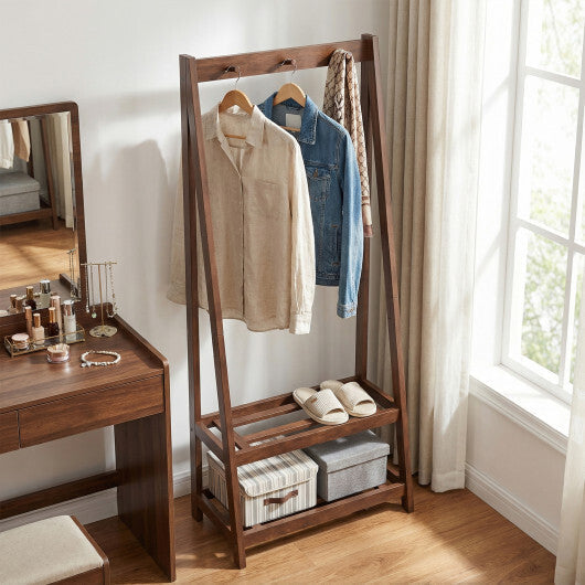 Freestanding Clothes Rack with 3 Hooks and 2 Shelves-Walnut LuxuryLifeWay Online Store