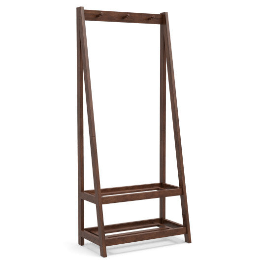 Freestanding Clothes Rack with 3 Hooks and 2 Shelves-Walnut LuxuryLifeWay Online Store