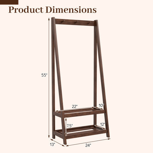 Freestanding Clothes Rack with 3 Hooks and 2 Shelves-Walnut LuxuryLifeWay Online Store