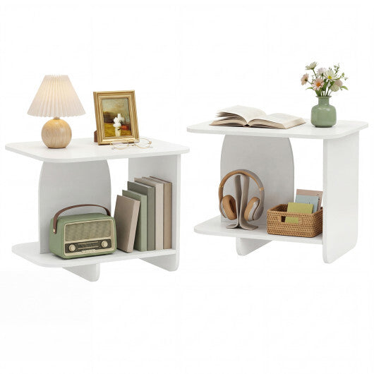 End Table Set of 2 2-Tier Sofa Side Tables with Storage Shelf-White LuxuryLifeWay Online Store