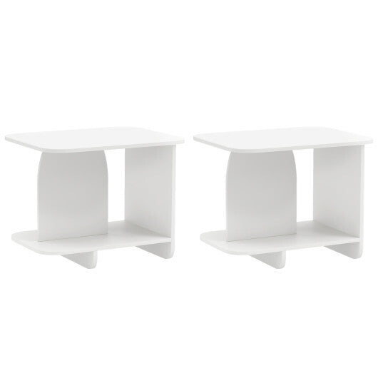 End Table Set of 2 2-Tier Sofa Side Tables with Storage Shelf-White LuxuryLifeWay Online Store