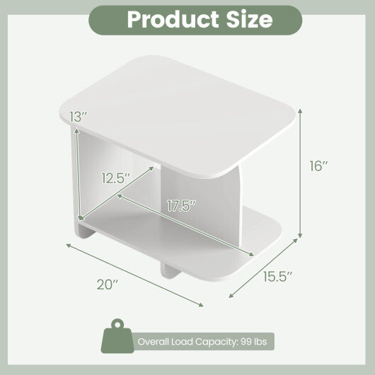End Table Set of 2 2-Tier Sofa Side Tables with Storage Shelf-White LuxuryLifeWay Online Store