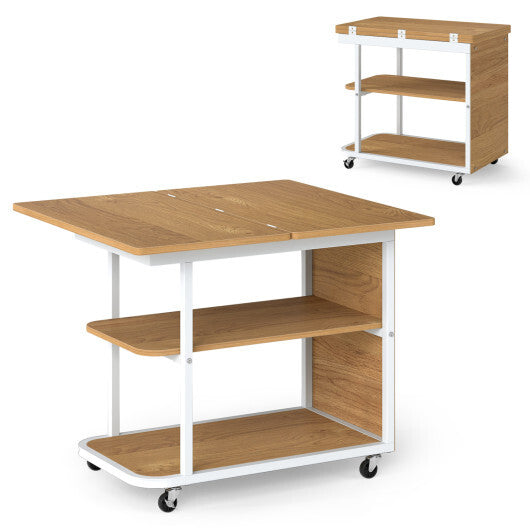 Mobile Night Stand with Foldable Swivel Top and 2-Tier Shelf for Small Spaces-Natural LuxuryLifeWay Online Store