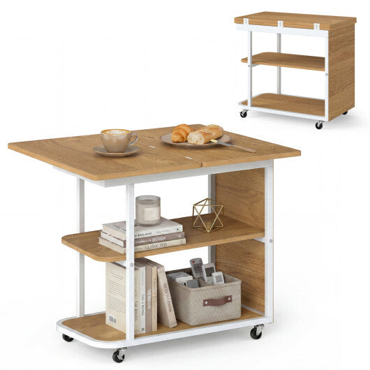 Mobile Night Stand with Foldable Swivel Top and 2-Tier Shelf for Small Spaces-Natural LuxuryLifeWay Online Store