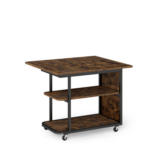 Mobile Night Stand with Foldable Swivel Top and 2-Tier Shelf for Small Spaces-Natural LuxuryLifeWay Online Store