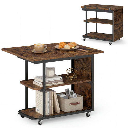 Mobile Night Stand with Foldable Swivel Top and 2-Tier Shelf for Small Spaces-Natural LuxuryLifeWay Online Store