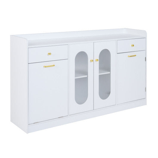 Large Buffet Cabinet Hidden Tilt Out Trash Can Cabinet with 2 Glass Doors-Black LuxuryLifeWay Online Store