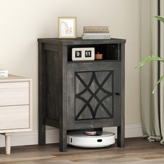 Robot Vacuum Storage Cabinet with Door and Open Shelf for Living Room Bedroom-Gray LuxuryLifeWay Online Store