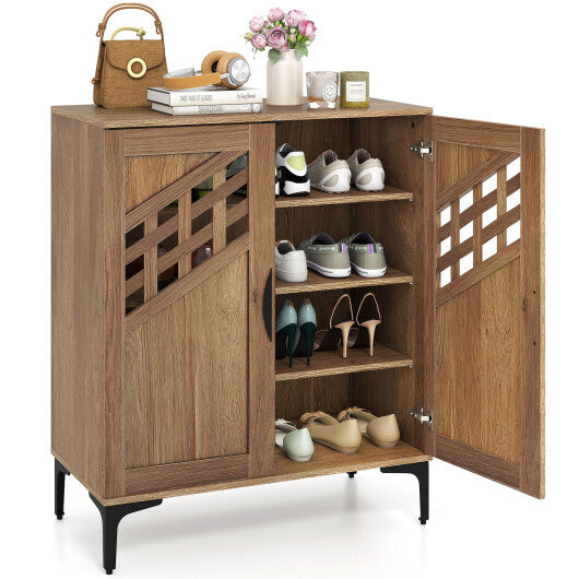 4 Tier Farmhouse Shoe Storage Cabinet with Removable Shelves and Metal Legs-Walnut LuxuryLifeWay Online Store