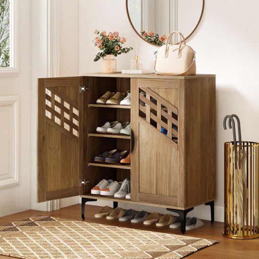 4 Tier Farmhouse Shoe Storage Cabinet with Removable Shelves and Metal Legs-Walnut LuxuryLifeWay Online Store