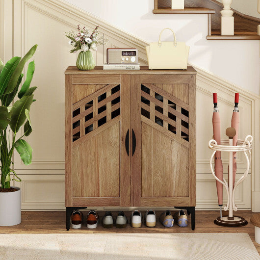 4 Tier Farmhouse Shoe Storage Cabinet with Removable Shelves and Metal Legs-Walnut LuxuryLifeWay Online Store