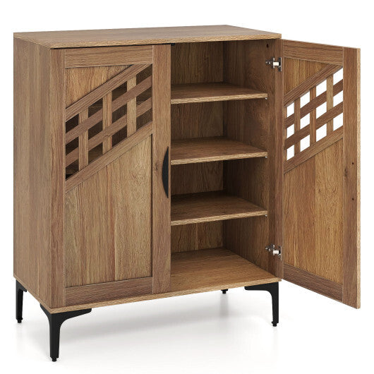 4 Tier Farmhouse Shoe Storage Cabinet with Removable Shelves and Metal Legs-Walnut LuxuryLifeWay Online Store