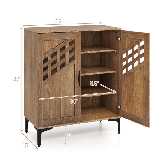4 Tier Farmhouse Shoe Storage Cabinet with Removable Shelves and Metal Legs-Walnut LuxuryLifeWay Online Store