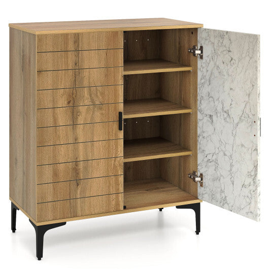4 Tier Farmhouse Shoe Storage Cabinet with Removable Shelves and Metal Legs-Walnut LuxuryLifeWay Online Store