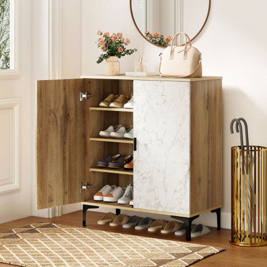 4 Tier Farmhouse Shoe Storage Cabinet with Removable Shelves and Metal Legs-Walnut LuxuryLifeWay Online Store