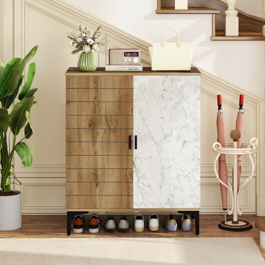 4 Tier Farmhouse Shoe Storage Cabinet with Removable Shelves and Metal Legs-Walnut LuxuryLifeWay Online Store
