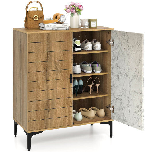 4 Tier Farmhouse Shoe Storage Cabinet with Removable Shelves and Metal Legs-Walnut LuxuryLifeWay Online Store