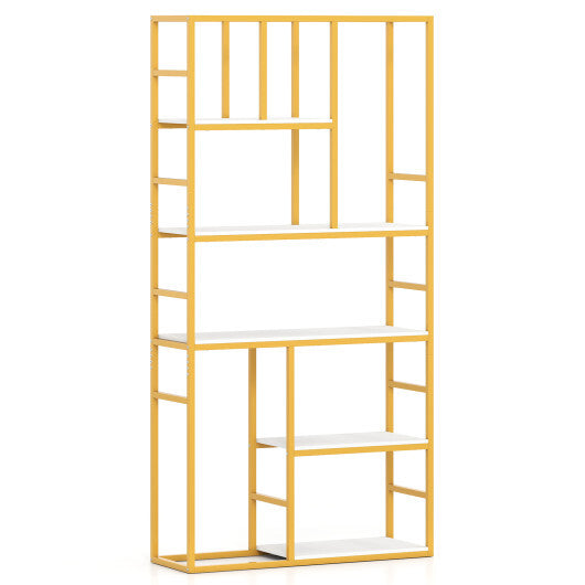 71 Inch Tall Bookshelf Metal Frame 5-Tier Geometric Bookcase-White & Golden LuxuryLifeWay Online Store