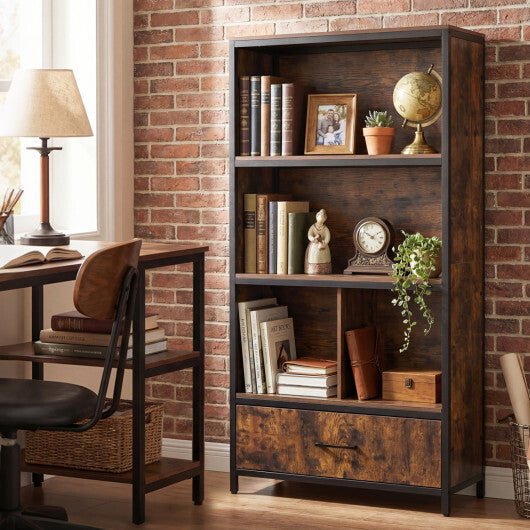 56" Tall Freestanding Bookcase with Drawer 5 Tier-RusticBrown LuxuryLifeWay Online Store