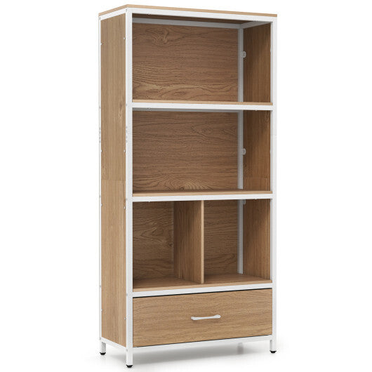 56" Tall Freestanding Bookcase with Drawer 5 Tier-RusticBrown LuxuryLifeWay Online Store