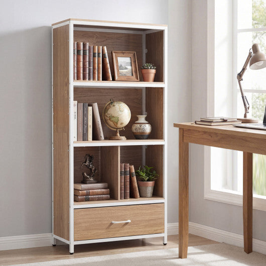 56" Tall Freestanding Bookcase with Drawer 5 Tier-RusticBrown LuxuryLifeWay Online Store