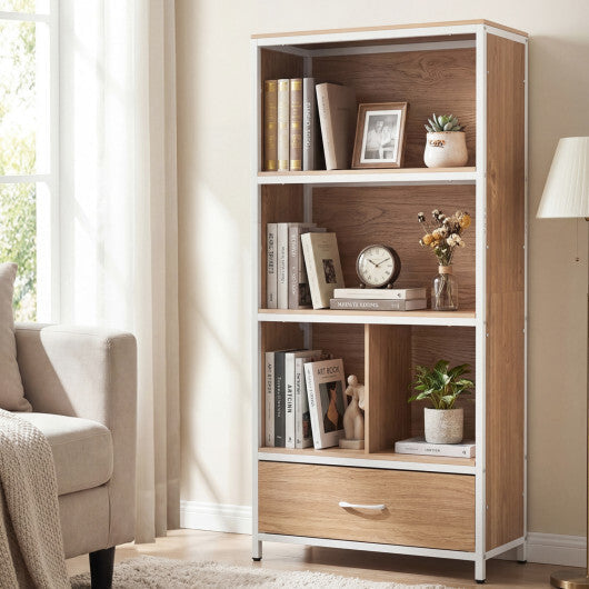 56" Tall Freestanding Bookcase with Drawer 5 Tier-RusticBrown LuxuryLifeWay Online Store