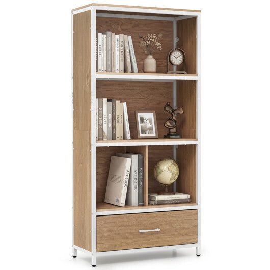 56" Tall Freestanding Bookcase with Drawer 5 Tier-RusticBrown LuxuryLifeWay Online Store