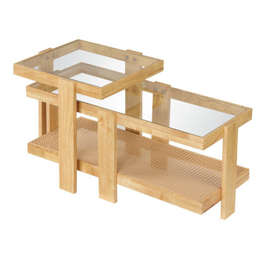 Set of 2 Nesting Coffee Table with Boho Rattan Accent Table-Natural LuxuryLifeWay Online Store