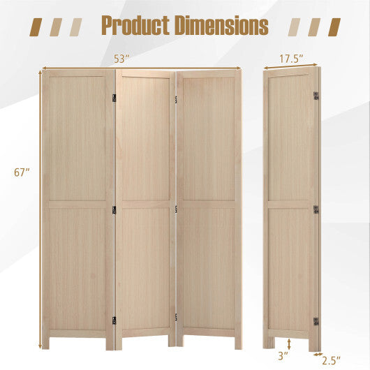 3 Panel Folding Room Divider for Home Office Bedroom Restaurant-Beige